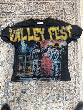 Vale Sports Division Black Graphic Tee with Yellow & Green Print